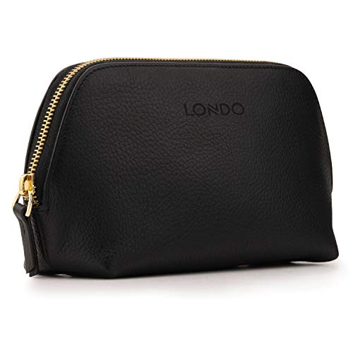 Londo Echtleder Kosmetiktasche, Schminktasche, Make up Tasche für Damen, Mädchen - Sonderfach mit Reisverschluss (Schwarz) von Londo