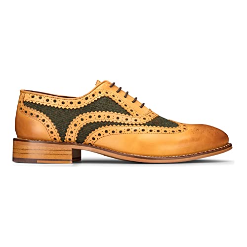 London Brogues Herren Schuhe Bräunen Tweed Olive Leder Gatsby Vintage Hochzeitsbüro-Klassiker - holzbraun-grün 42 EU von London Brogues