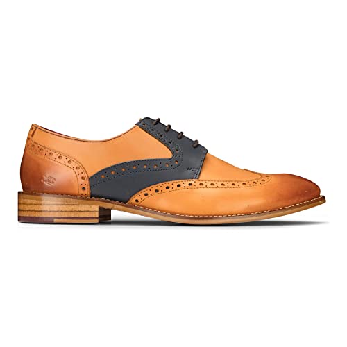 Schuhe für Herren Brogue Hellbraune Braune Rote Klassisches Vintage-Formal Aus echtem Leder - holzbraun-blau 45 EU von London Brogues