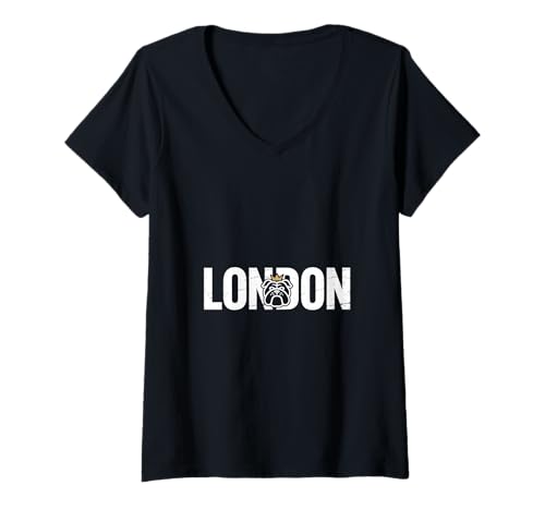 Damen London Bulldog Krone London England Britisch T-Shirt mit V-Ausschnitt Damen London Bulldog Krone London England Britisch T-Shirt mit V-Ausschnitt von London Bulldog Krone England Britisch Royal