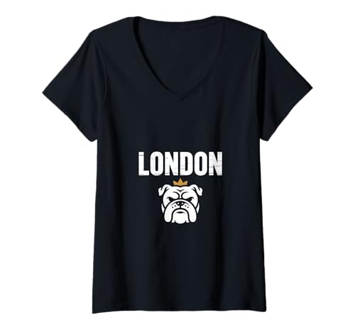 Damen London Bulldogge Mit Krone Britisch England T-Shirt mit V-Ausschnitt Damen London Bulldogge Mit Krone Britisch England T-Shirt mit V-Ausschnitt von London Bulldogge Krone Britisch England Royal