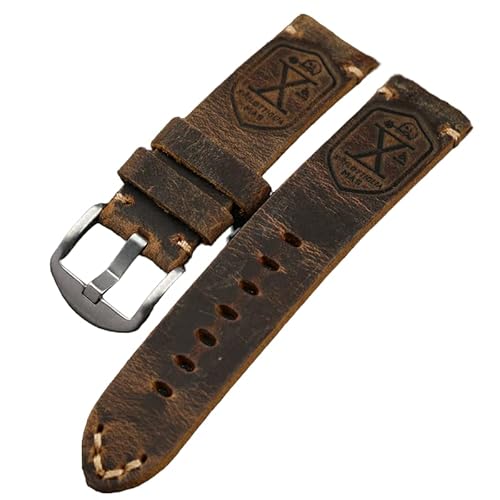 London Craftwork Premium Dick Italienisches Leder Handgefertigt Uhrenarmband 22mm Flottiglia Mas Dunkelbraun Silber von London Craftwork