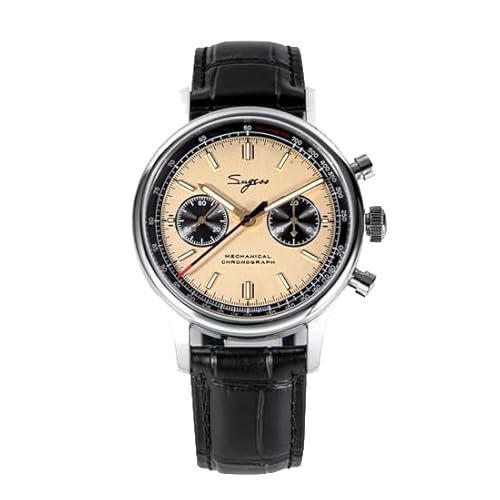 London Craftwork Sugess 1963 Herren Chronograph Mechanische Armbanduhr Möwe ST19 Pfirsich Panda, silber, Armband von London Craftwork