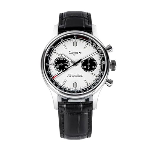 London Craftwork Sugess 1963 Herren Chronograph Mechanische Armbanduhr Möwe ST19 Schwarz Weiß Panda, silber, Armband von London Craftwork