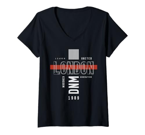 Damen London United Kingdom DNM T-Shirt mit V-Ausschnitt Damen London United Kingdom DNM T-Shirt mit V-Ausschnitt von London England Andenken Geschenk