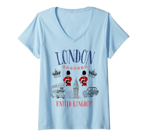 Damen Kinder London Großbritannien Britisches Souvenir Bus Taxi Mädchen Jungen T-Shirt mit V-Ausschnitt Damen Kinder London Großbritannien Britisches Souvenir Bus Taxi Mädchen Jungen T-Shirt mit V-Ausschnitt von London England United Kingdom UK Souvenir Kids