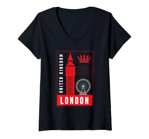 Damen London ist Immer eine Gute Idee UK GB T-Shirt mit V-Ausschnitt Damen London ist Immer eine Gute Idee UK GB T-Shirt mit V-Ausschnitt von London Great Britain UK United Kingdom