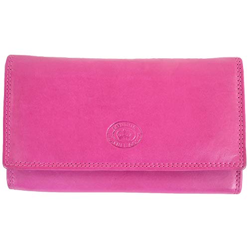 London Leather Damen weiches, echtes Nappaleder, langes überschlags-Portemonnaie mit inneren Klapptaschen(lila/dunkelbraun/Braun/Marine/Türkis/Schwarz) kirsch-pink von LondonLeather