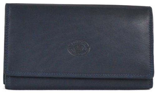 London Leather Damen weiches, echtes Nappaleder, langes überschlags-Portemonnaie mit inneren Klapptaschen(lila/dunkelbraun/Braun/Marine/Türkis/Schwarz) Blau navy von London Leather