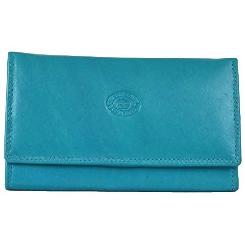 London Leather Damen weiches, echtes Nappaleder, langes überschlags-Portemonnaie mit inneren Klapptaschen(lila/dunkelbraun/Braun/Marine/Türkis/Schwarz) Türkis türkis von London Leathergoods