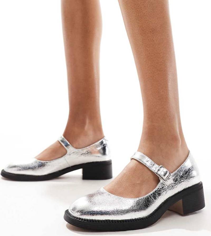 London Rebel - Becca - Klobige Mary-Jane-Schuhe in Silber, weite Passform von London Rebel Wide Fit