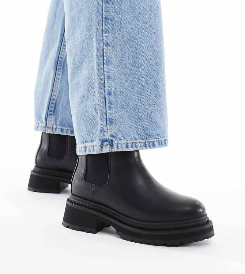 London Rebel Wide Fit - Emma - Chelsea-Stiefel in Schwarz mit dicker Sohle, weite Passform von London Rebel Wide Fit