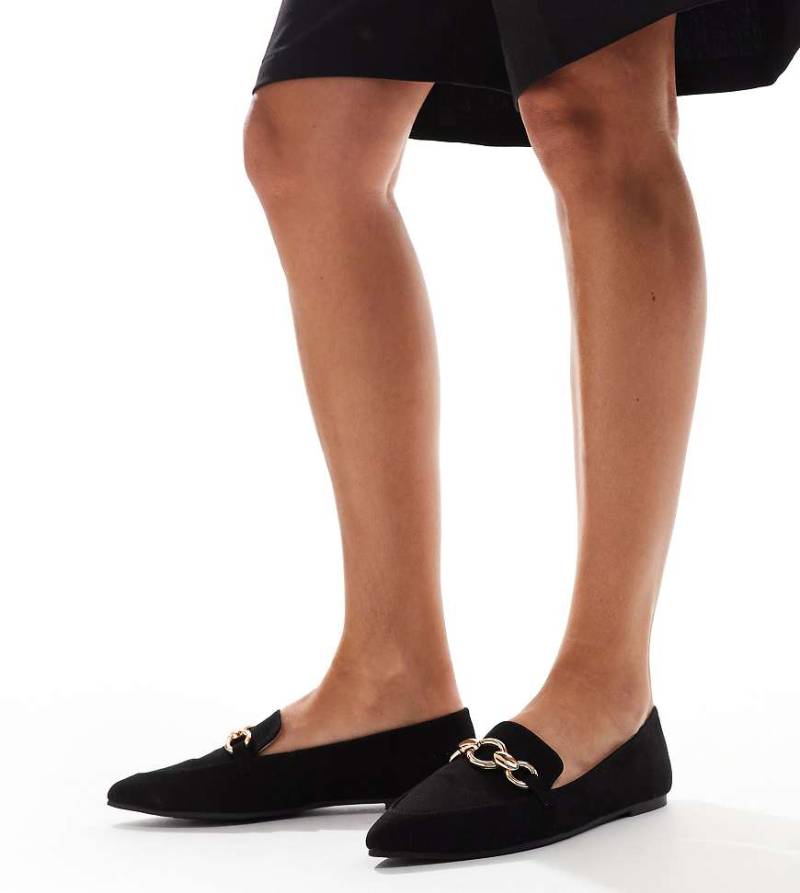 London Rebel Wide Fit - Felicity - Spitze, flache Schuhe in Schwarz mit weiter Passform von London Rebel Wide Fit