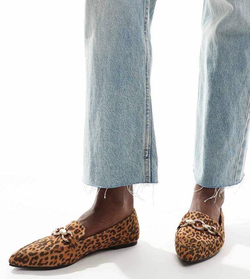 London Rebel Wide Fit - Felicity - Spitze, flache Schuhe mit Leopardenmuster und weiter Passform-Bunt von London Rebel Wide Fit