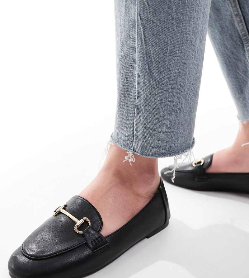 London Rebel Wide Fit - Nori - Loafer in Schwarz mit Schnalle von London Rebel Wide Fit