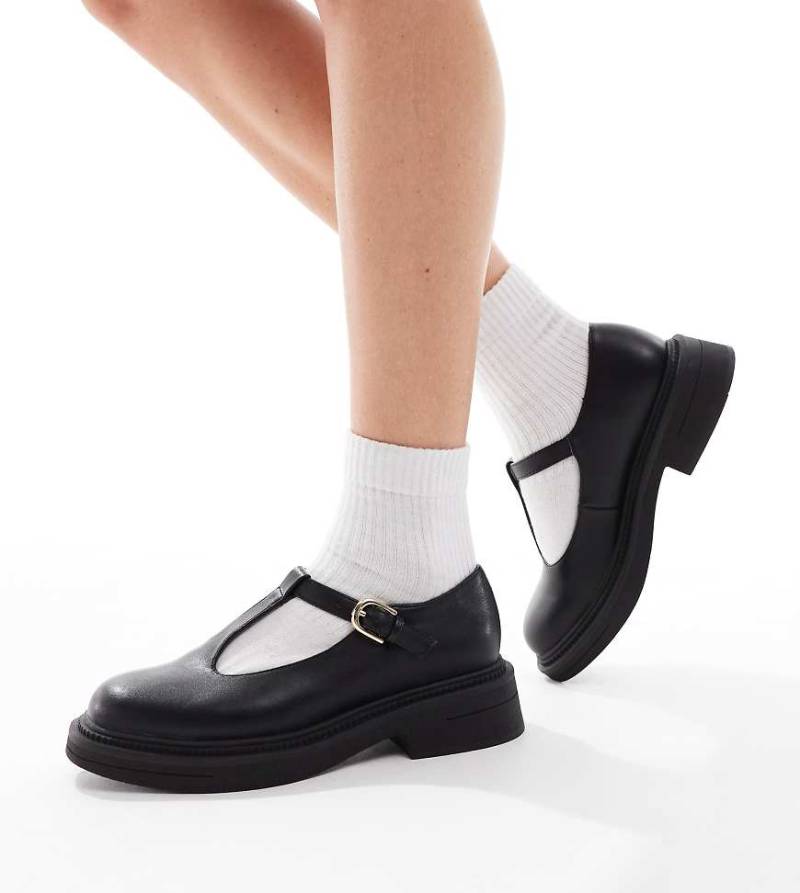 London Rebel Wide Fit - Sophia - Mary-Jane-Schuhe in Schwarz mit dicker Sohle von London Rebel Wide Fit