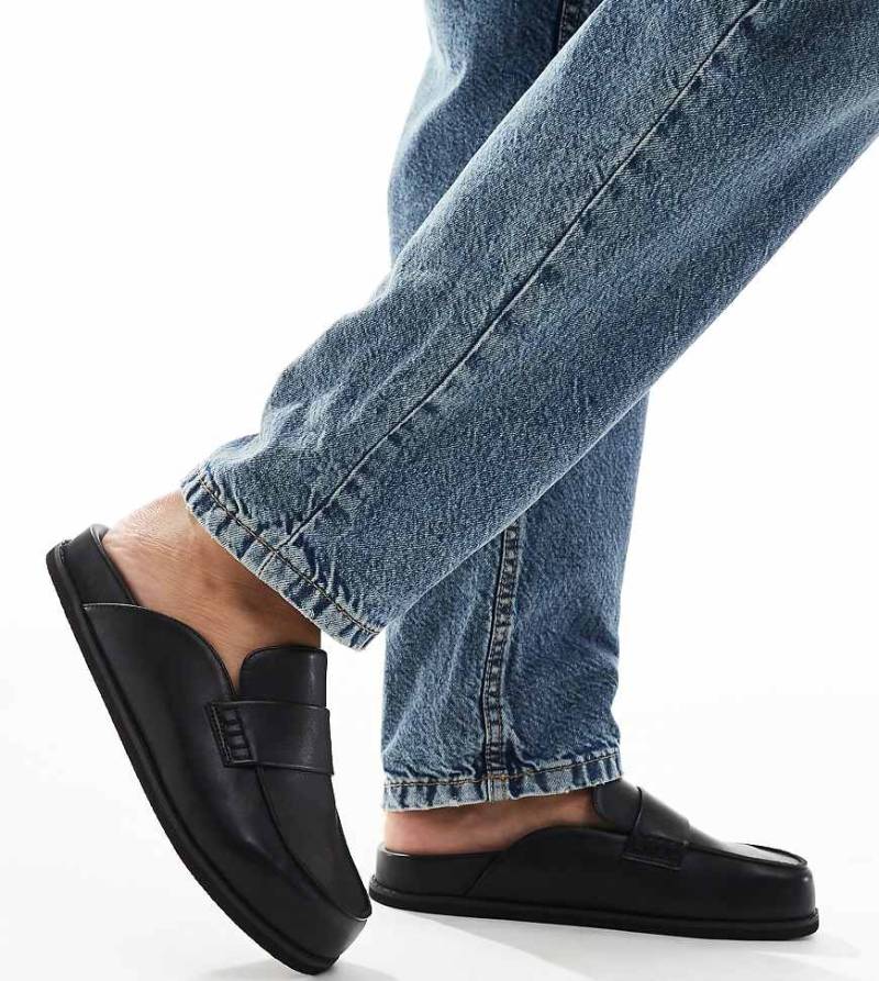 London Rebel Wide Fit - Violet - Mules zum Reinschlüpfen in Schwarz, weite Passform von London Rebel Wide Fit