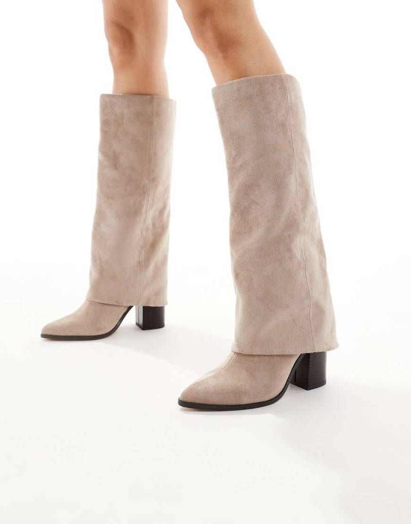 London Rebel - Elena - Kniehohe Stiefel in Taupe mit Umschlag-Neutral von London Rebel