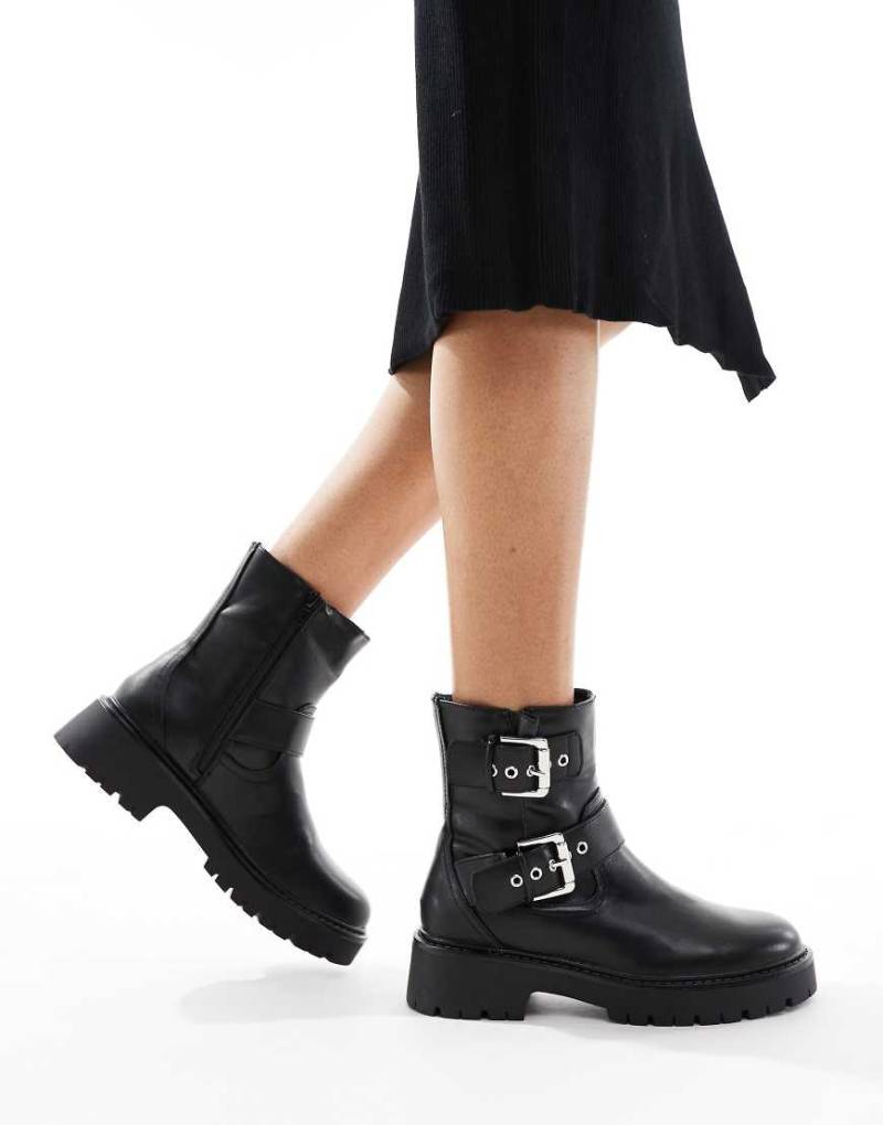 London Rebel - Keely - Biker-Stiefeletten in Schwarz mit Schnallen von London Rebel