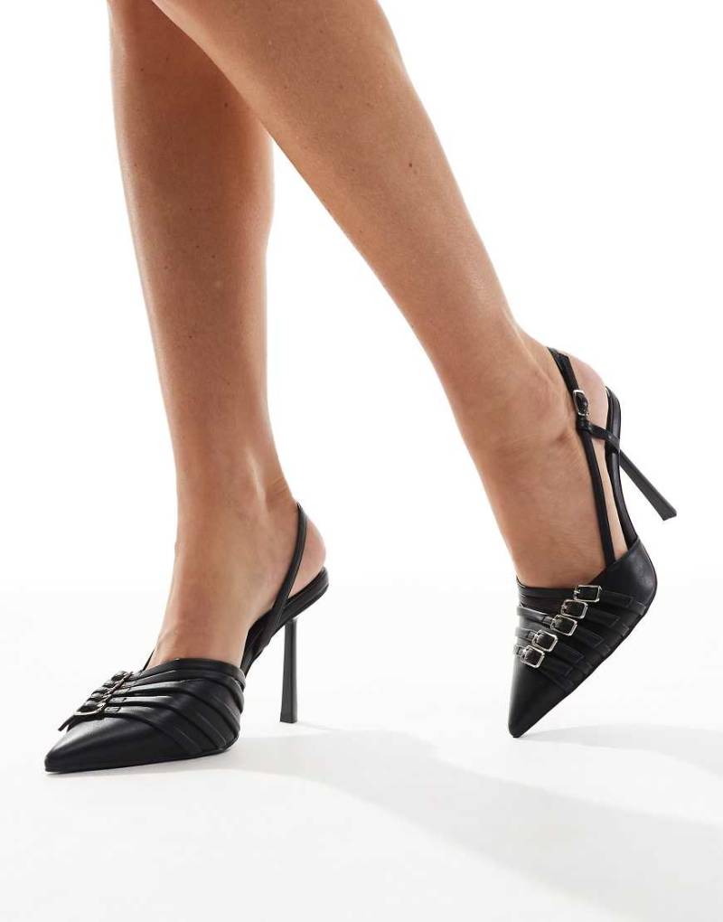 London Rebel - Lillie - High Heels in Schwarz mit Fersenriemchen und Schnallendetail von London Rebel