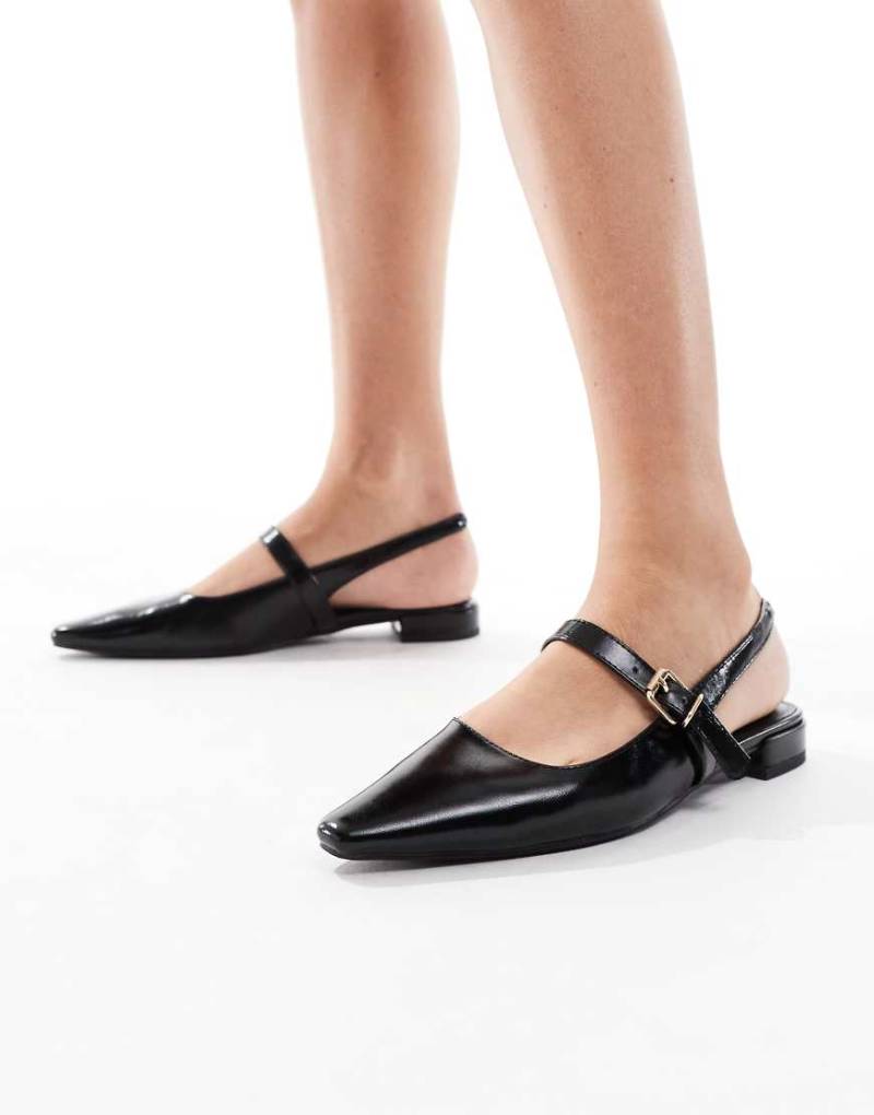 London Rebel - Luna - Spitze, flache Schuhe in Schwarz mit Fersenriemchen von London Rebel