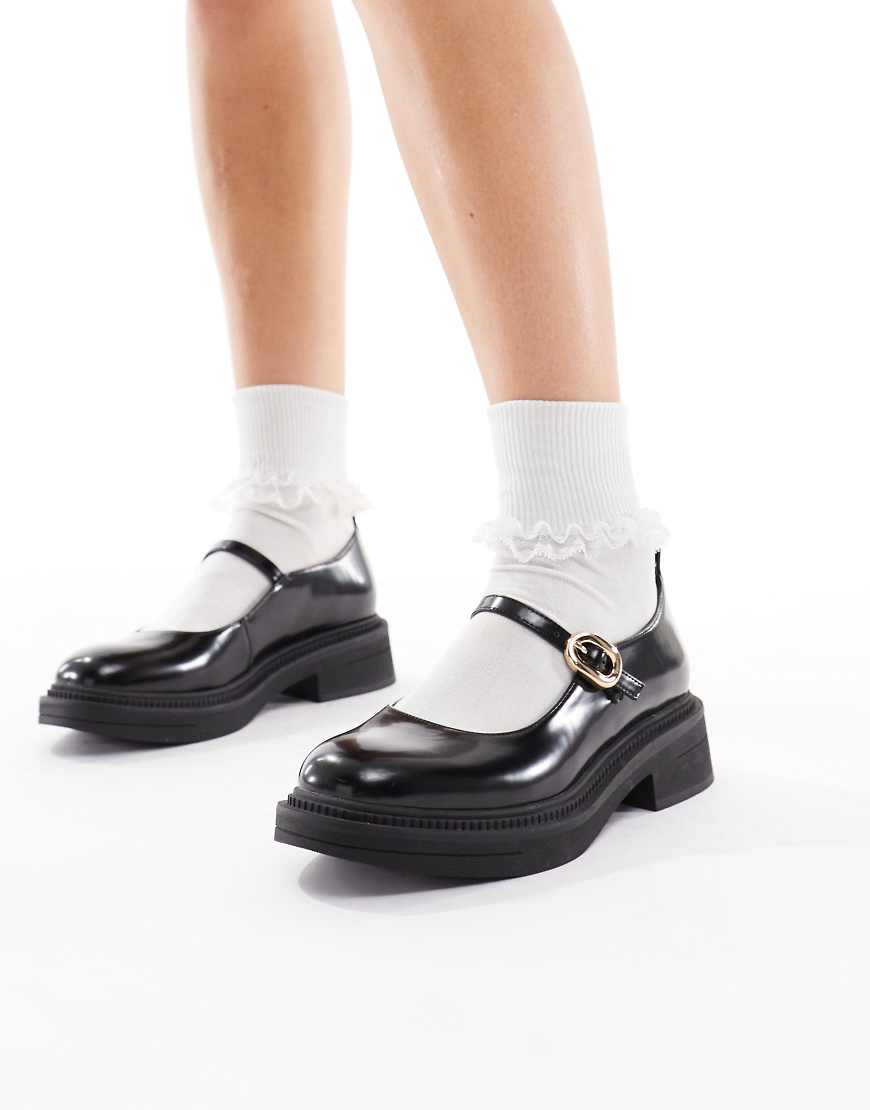 London Rebel - Mary Janes in Schwarz mit Schnallendetail und dicker Sohle von London Rebel