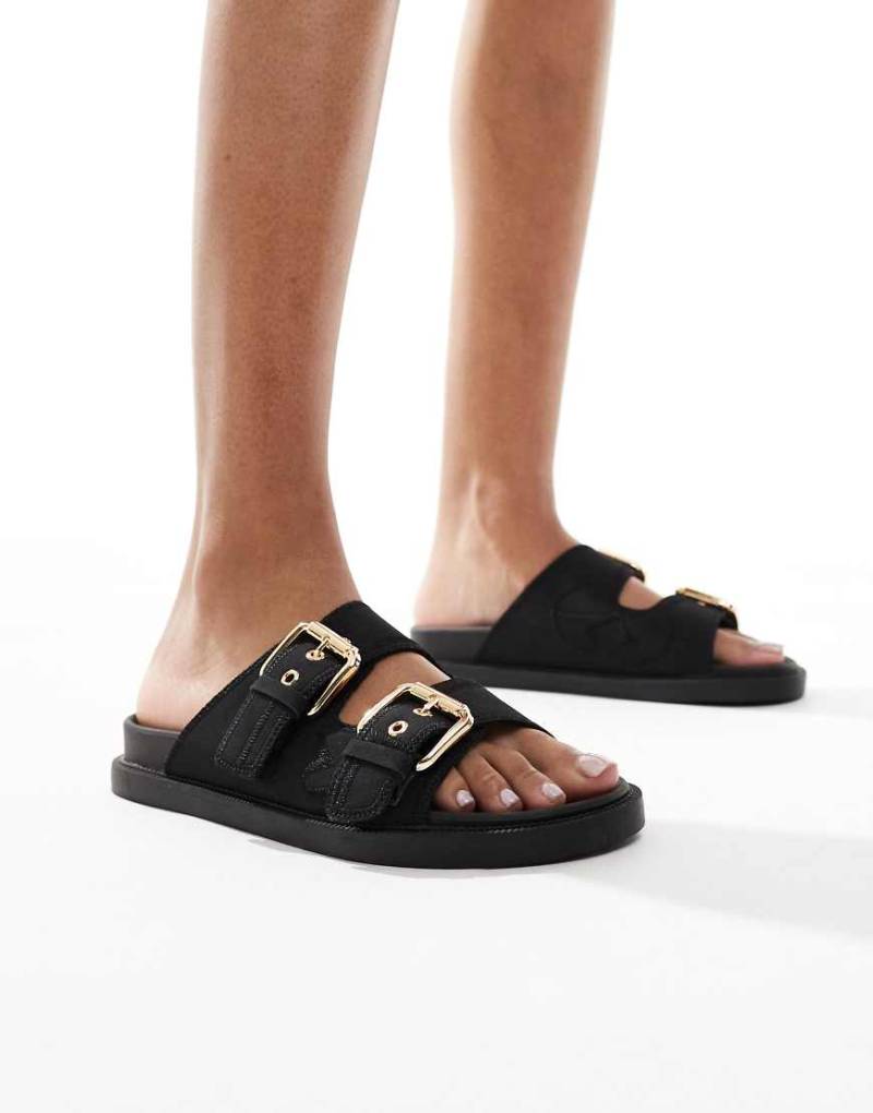 London Rebel - Sandalen in Schwarz mit zwei Riemen und Schnallendetail von London Rebel