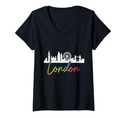 Damen Skyline von London T-Shirt mit V-Ausschnitt von London Skyline