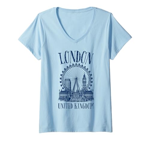 Damen London ikonische Skyline Großbritannien Britische Frauen Jungen Mädchen T-Shirt mit V-Ausschnitt Damen London ikonische Skyline Großbritannien Britische Frauen Jungen Mädchen T-Shirt mit V-Ausschnitt von London Souvenir England United Kingdom UK Kids