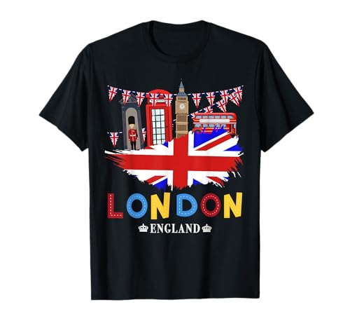Londoner Souvenir-Idee für Kinder und englische britische Erinnerungsstücke T-Shirt Londoner Souvenir-Idee für Kinder und englische britische Erinnerungsstücke T-Shirt von London Souvenirs Kids Outfits With British Flags