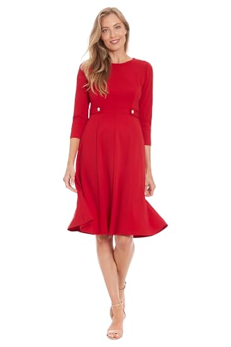 London Times Damen A-line Midi with 3/4 Sleeves-Cocktail for Work and Special Occasions-Versatile Wedding Guest Dresses Kleider, Savvy Red, 40 von London Times