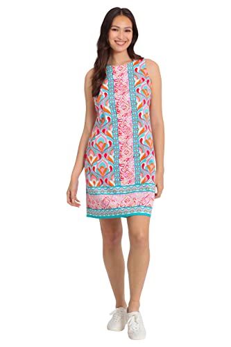 London Times Damen Baumwollsatin Preppy Bright Happy Vacation Shift Kleid, Weiches Weiß/Aqua, 40 von London Times