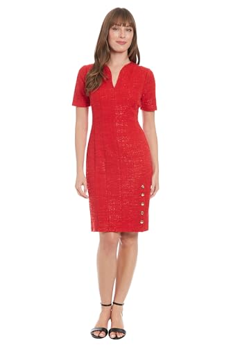 London Times Damen Elegant Short Sleeve V-Neck Sheath Knee Length with Gold Button Detail-Versatile Cocktail Dress Lässiges Kleid, Salsa, 40 von London Times
