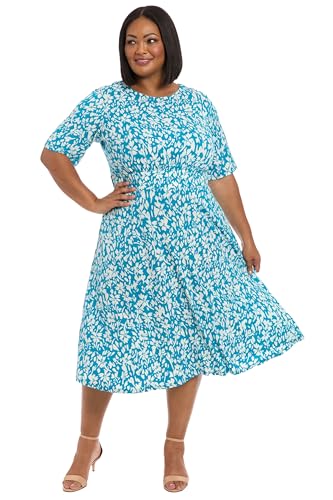 London Times Damen Bedrucktes Mattes Jersey A-Linie Midi, Business-Casual-Kleid, Freizeitkleid, Barrier Reef/Soft White, 46 von London Times