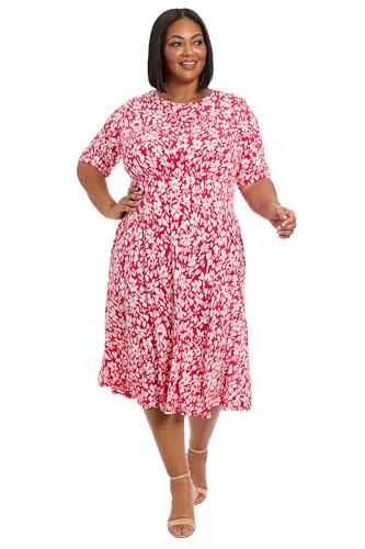 London Times Damen Printed Matte Jersey A-line Midi, Business-Casual-Kleid, Freizeitkleid, Rosarot/weiches Weiß, 40 von London Times