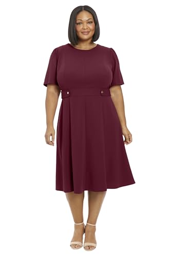 London Times Damen Strick Ösen Kurzarm Krepp Eingesetzte Taille Midi mit Knopfdetail, Arresting Burgunderrot, 42 von London Times