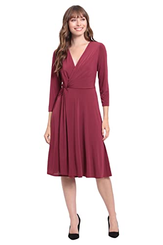 London Times Damen Twist Body V-Ausschnitt Fit und Flare Kleid, Feige, 34 von London Times