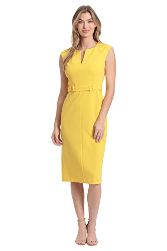 London Times Damen Verlängerte Schulter Schnalle Taille Mantel Midi Kleid, Zitrone, 42 von London Times