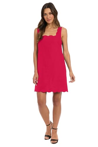 London Times Damen Women's Sleeveless Shift Dress Scalloped Neckline-Knee Length with Pockets-Wedding Guest Essential Freizeitkleid, lässiges Abendkleid, Sangria, 34 von London Times