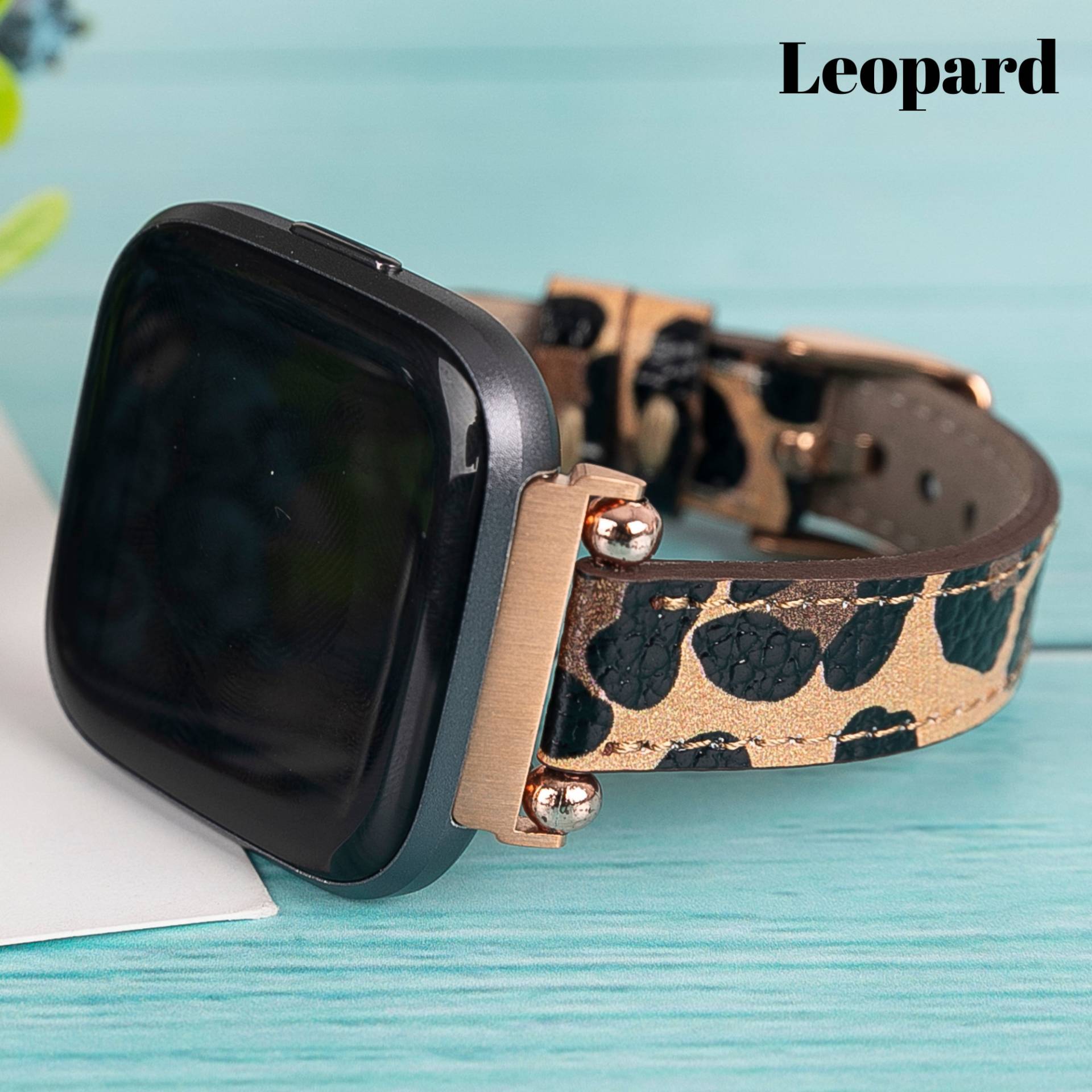 Leopard Gedruckt Leder Fitbit Versa 4 3 2 1 & Sense Armband Lite Frauen Dünne Perlen Fifbit Sense Band Für Ihn Individuelles von LondonBand