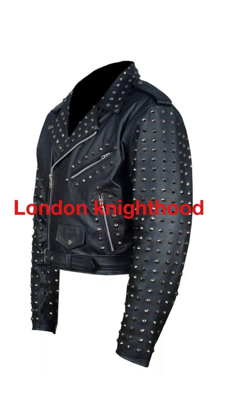 Echtes Rindsleder Nieten Brando Schwarze Classic Biker Style Jacke von Londonknighthood