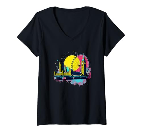 Damen Elizabeth Tower London Pop Art im Retro-Look T-Shirt mit V-Ausschnitt Damen Elizabeth Tower London Pop Art im Retro-Look T-Shirt mit V-Ausschnitt von Londonseite Shirts