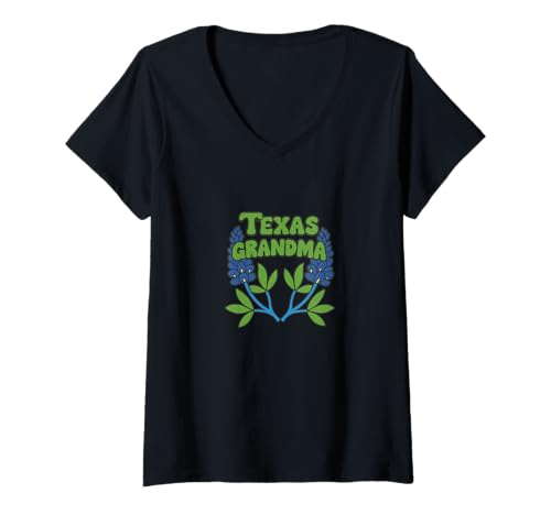 Damen Texas Grandma Bluebonnet Pride Lone Star State Flowers T-Shirt mit V-Ausschnitt von Lone Star Roots Collectives