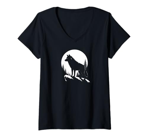 Damen Lone Wolf Moon Howling Wolf Pack Head Wolves Howl T-Shirt mit V-Ausschnitt Damen Lone Wolf Moon Howling Wolf Pack Head Wolves Howl T-Shirt mit V-Ausschnitt von Lone Wolf Howl Dog