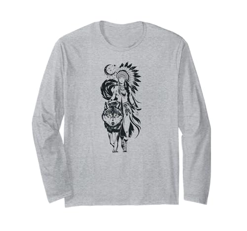 Lone Wolf Moon Howling Wolf Girl Wolves Howl Indian Native Langarmshirt von Lone Wolf Howl Moon