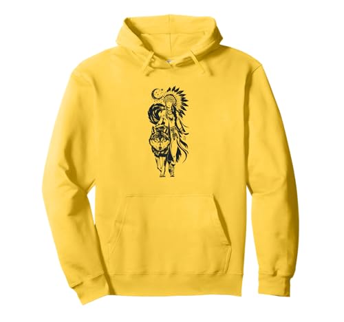Lone Wolf Moon Howling Wolf Girl Wolves Howl Indian Native Pullover Hoodie von Lone Wolf Howl Moon