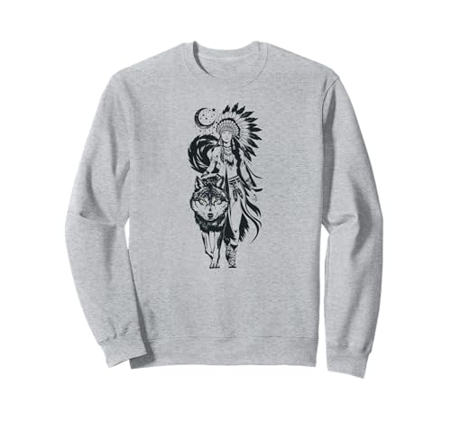 Lone Wolf Moon Howling Wolf Girl Wolves Howl Indian Native Sweatshirt von Lone Wolf Howl Moon