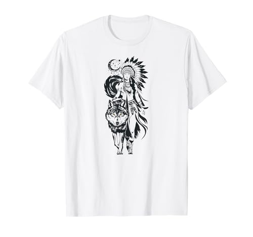 Lone Wolf Moon Howling Wolf Girl Wolves Howl Indian Native T-Shirt von Lone Wolf Howl Moon