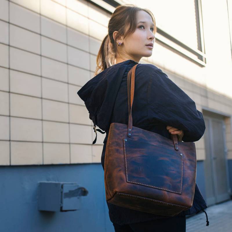 Handgemachte Distressed Ledertasche Große Vintage Shopper, Personalisiert von LoneDeerLeatherEU