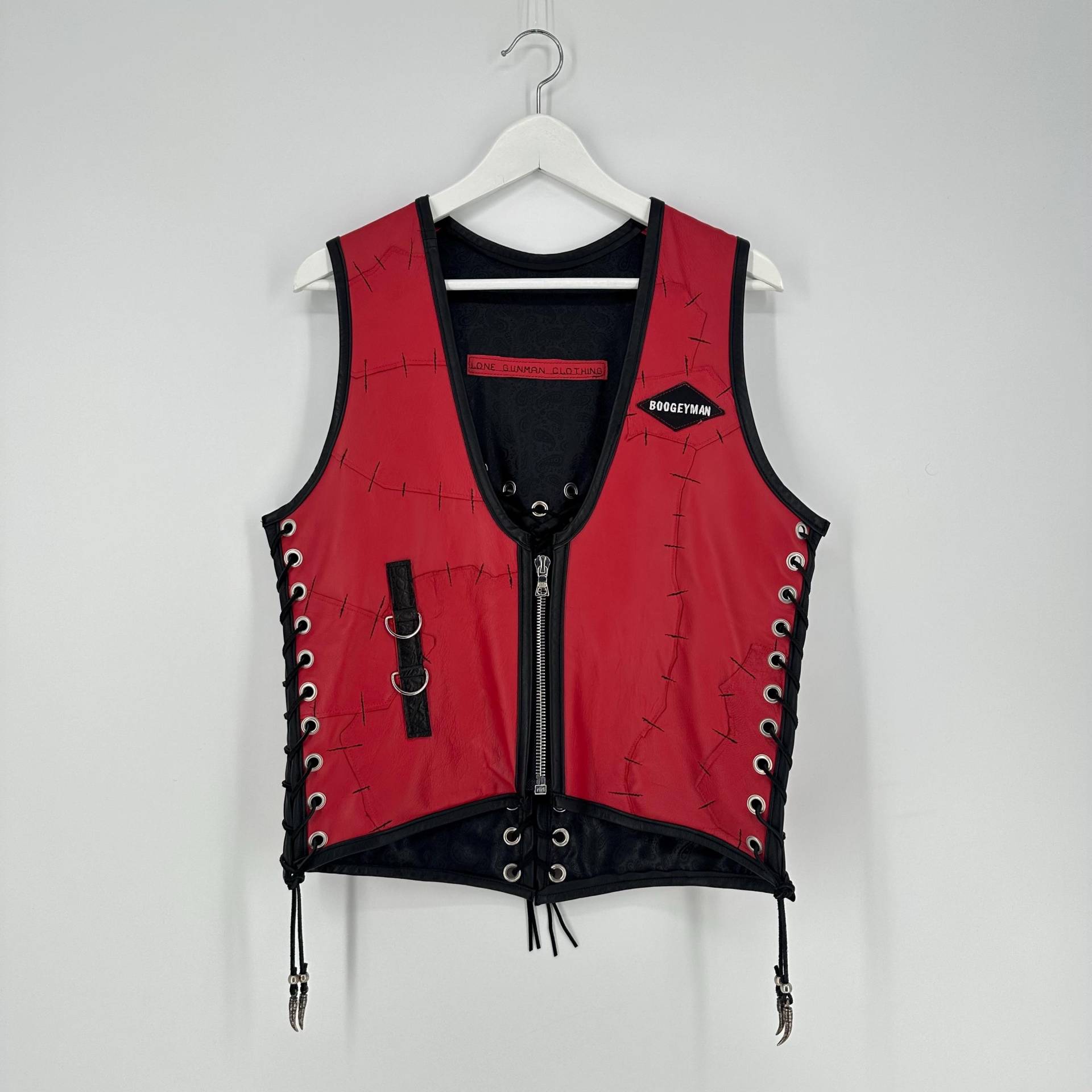 Lone Gunman Frankenstein Rot Schnürer Rock Punk Weste von LoneGunmanClothing